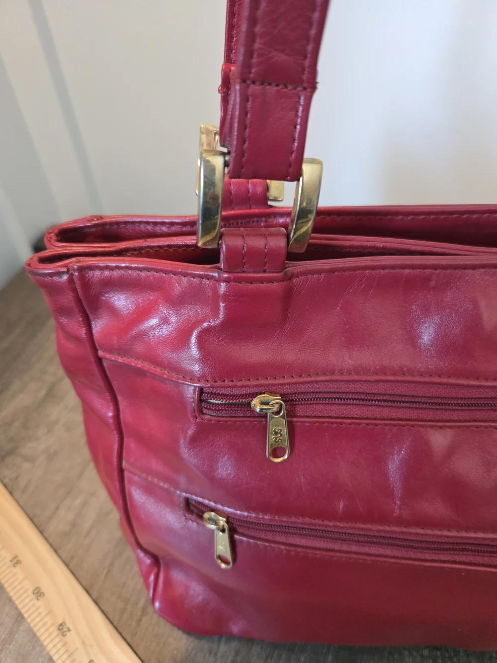 Vintage SAS Diane Leather Shoulder Bag Double Straps Front Zip Red Made in USA